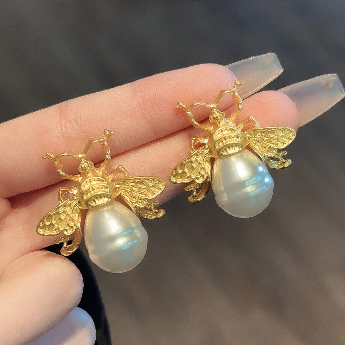 Honeybee Pearl Drop Earrings