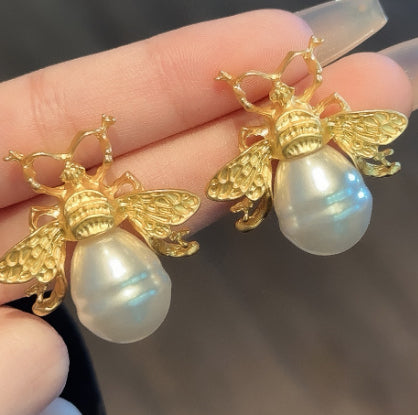 Honeybee Pearl Drop Earrings