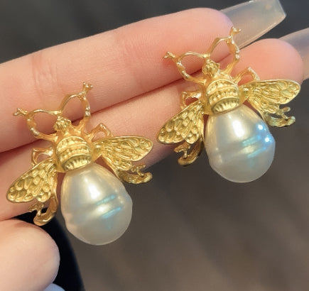 Honeybee Pearl Drop Earrings