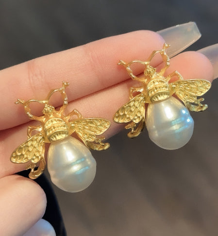 Honeybee Pearl Drop Earrings